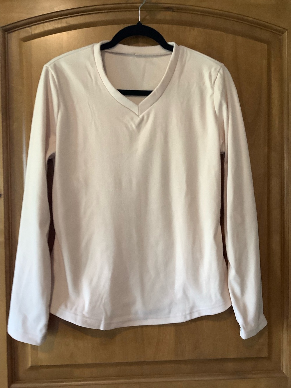 Women's M/L Velour Thermal Long-Sleeve V-Neck Top - Cream